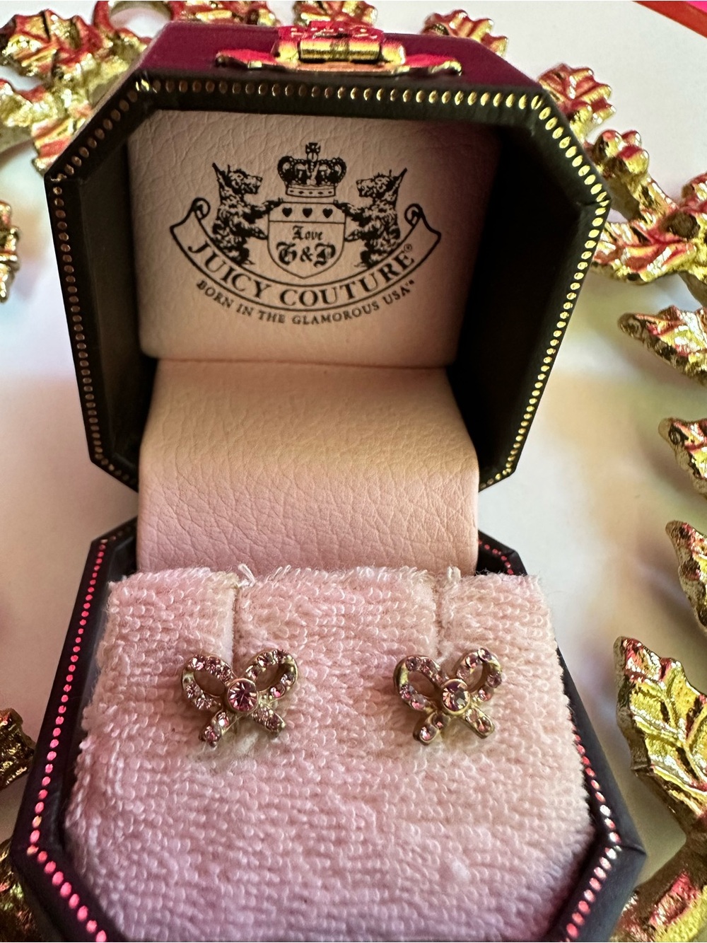 VINTAGE Juicy Couture Pink Crystal Bow Stud Earrings